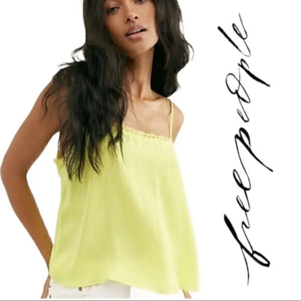 Free People Beyond Me Lace Cami in Electric Lemon Yellow Size S NWT